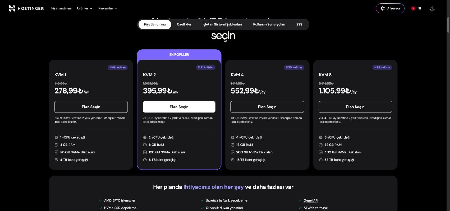 Hostinger VPS planları